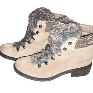 Sam Edelman Darrah Taupe Suede & Faux Fur Lace Up Ankle Booties Size 7.5